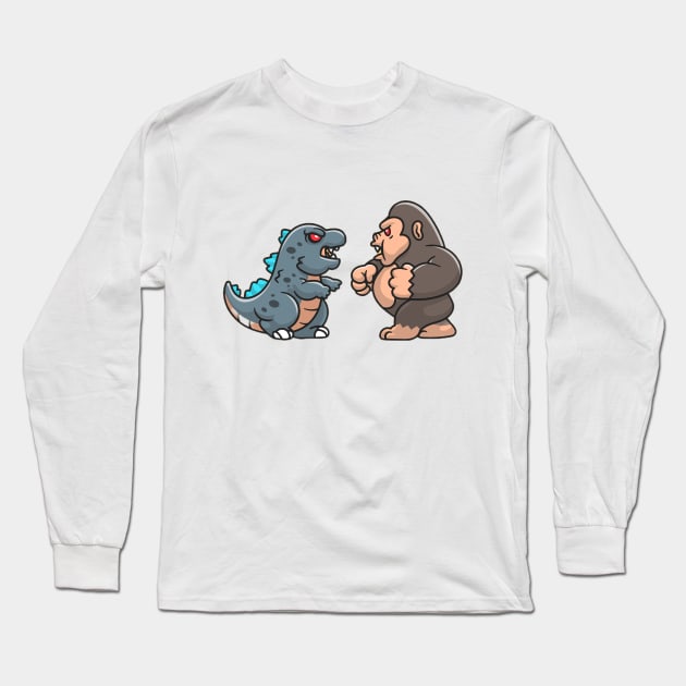 cute godzillz vs king kong Long Sleeve T-Shirt by Space wolrd